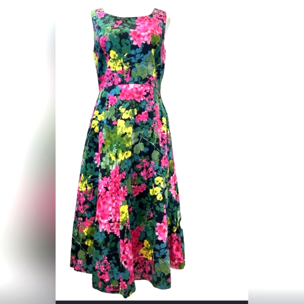 Talbots Floral A-line Zip Midi Dress